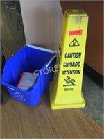 Wet Floor Cone & Recycle Bin