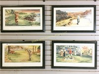 Lot of 4 golfing paintings