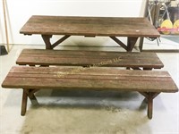 Wooden picnic table and 2 benches