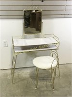 Metal framed vanity and stool with mirror