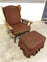 Vintage Maple Wing Back Chair with Ottoman