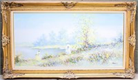 Art Ladies Lakeside Scene Impressionist Painting