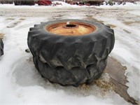 (2) 18.4/34" Firestone Tires On 9-bolt Dual Rims