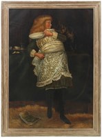 Lg. Oil On Cavas Girl With Cat