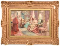 Oil On Canvas Interior Parlor Scene