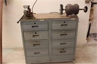 Shop Cabinet with Vise & Vintage Rotary Motor