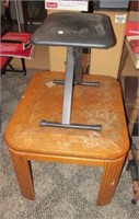 Vintage wood end table and a stool with metal
