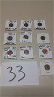 10 WHEAT PENNIES FROM THE 1930'S, 40'S, 50'S