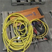 Jumper cables, hose, creeper