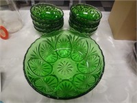Green Glass Berry Bowl Set - Nine(9) Pieces