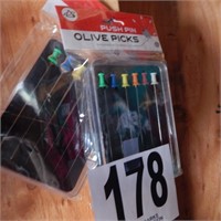 TWO SETS OF PUSH PIN OLIVE PICKS, NEVER USED