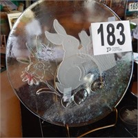 L E SMITH GLASS COMPANY RABBIT PLATE WITH STAND,
