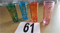 SET OF 4 COLORFUL SHOT GLASSES WITH GOLD COLORED