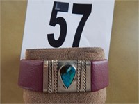 TURQUOISE BEADED LEATHER CUFF