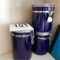 SET OF 3 BLUE CANISTERS