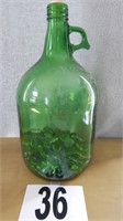 14" GREEN GLASS BOTTLE WITH GLASS BEADS