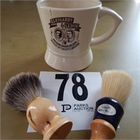 SHAVE MUG AND TWO SHAVE BRUSHES