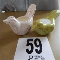 2 DECORATIVE BIRD CANDLE HOLDERS WITH CANDLES