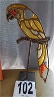 COOL STAINED GLASS BIRD ON STAND, MISSING SOME