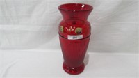 Fenton Red Ribbed Vase HP 9" High