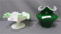 Fenton 2 Pcs. Emerald Green Vase 6" &