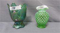 Fenton Green Hobnail Vase 4" & Iridized Emerald