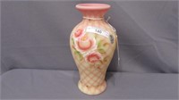 Fenton Burmese Diamond Optic Vase 8"