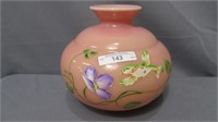 Fenton Glossy Burmese Vase HP w/Flowers &