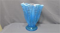 Fenton Blue Opalescent Hobnail Swag Vase 11"
