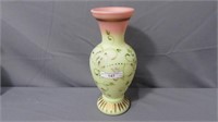 Fenton Burmese Vase HP Grape Motif w/22k Gold 9"