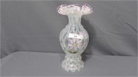 Fenton Lt Pink Crest Opalescent Diamond HP Vase 9"