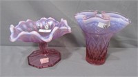 Fenton 6" Pink Vase & Pink Comport