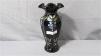 Fenton Ebony Vase HP w/Wisteria