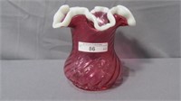 Fenton Snow Crest Ruby Vase 4 1/2"
