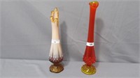 Fenton Amber Hobnail Bud Vase & Carmel Opalescent