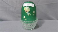 Fenton Green Fairy Lamp w/Crystal Bottom