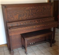 Vintage upright piano, stands, and mirror