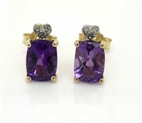 9ct Yellow Gold Amethyst & Diamond earrings