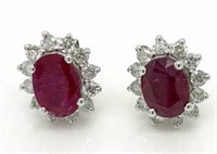 14ct White Gold Ruby & Diamond earrings,