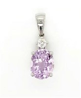 14ct White Gold Kunzite & Diamond pendant