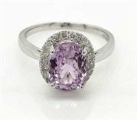 14ct White Gold Kunzite & Diamond ring