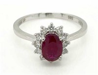 14ct White Gold Ruby & Diamond ring,