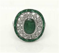 18ct White Gold Emerald & Diamond dress ring,