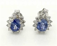 14ct White Gold Sapphire & Diamond earrings,