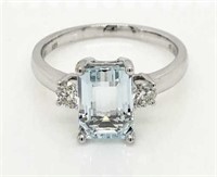 14ct White Gold Aquamarine & Diamond ring