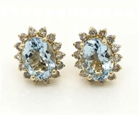 14ct Yellow Gold Aquamarine & Diamond earrings