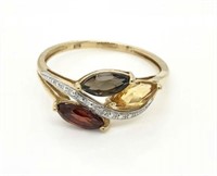 Citrine, Smokey Quartz, Garnet and Diamond ring