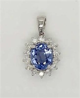 14ct White Gold Sapphire & Diamond pendant