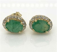 14ct Yellow Gold Emerald & Diamond stud earrings