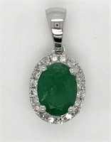 14ct White Gold Emerald & Diamond pendant